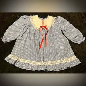 Vtg 60s Sears Winnie The Pooh Girls Dress 4T Blue Pattern White Lace Red Bow